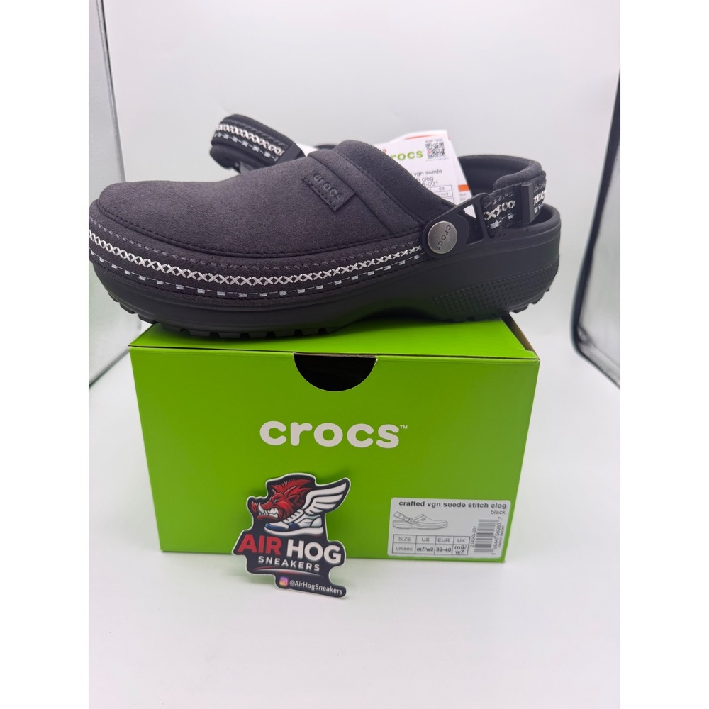 Crocs Crafted Vegan Suede Stitch Clog Black 210040-001 Womens 9 Mens 7 NEW